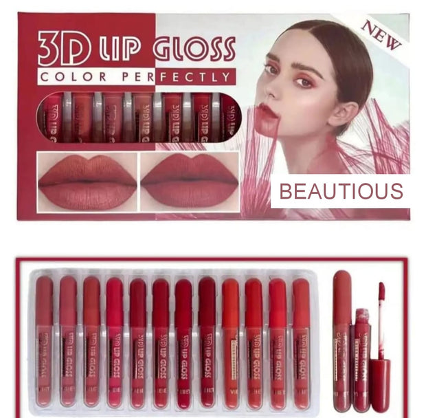 Beautious Pack of 6 & 12 Lipgloss Matte Nude Redish Shades Lipglosses Lipsticks